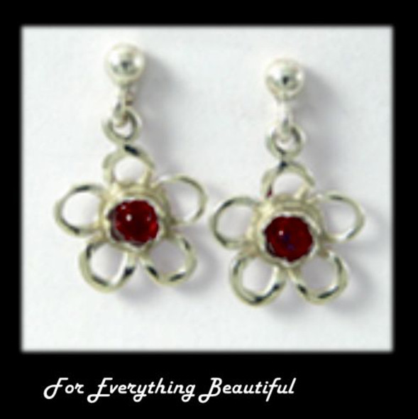 Kokkaloorie Daisy Garnet Sterling Silver Drop Earrings