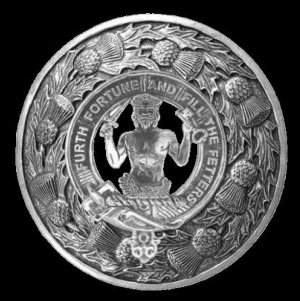 Stewart Athol Clan Crest Thistle Round Sterling Silver Clan Badge Plaid Brooch