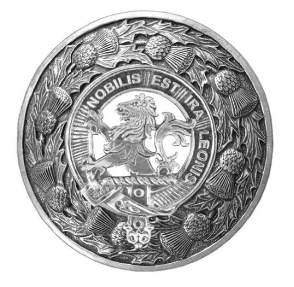 Stuart Clan Crest Thistle Round Stylish Pewter Clan Badge Plaid Brooch
