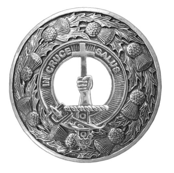 Taylor Clan Crest Thistle Round Sterling Silver Clan Badge Plaid Brooch