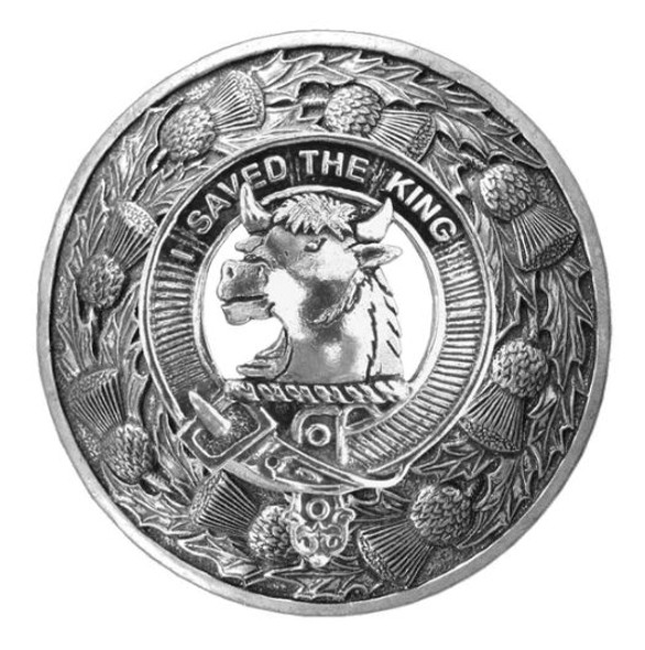 Turnbull Clan Crest Thistle Round Stylish Pewter Clan Badge Plaid Brooch