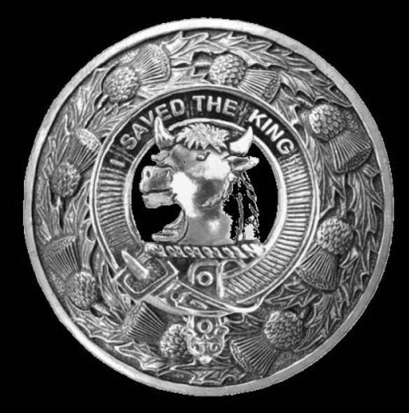 Turnbull Clan Crest Thistle Round Sterling Silver Clan Badge Plaid Brooch