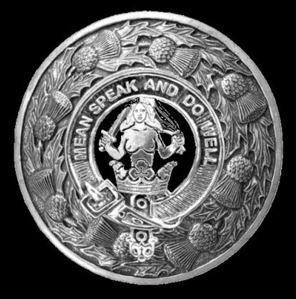 Urquhart Clan Crest Thistle Round Sterling Silver Clan Badge Plaid Brooch