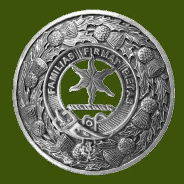 Wardlaw Clan Crest Thistle Round Stylish Pewter Clan Badge Plaid Brooch