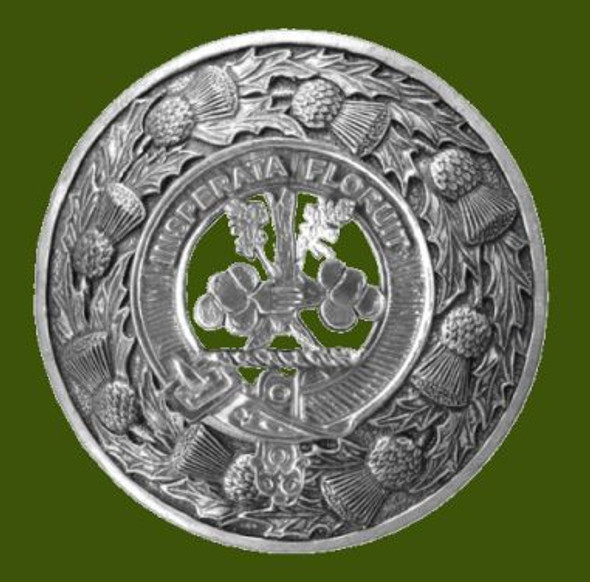 Watson Clan Crest Thistle Round Stylish Pewter Clan Badge Plaid Brooch