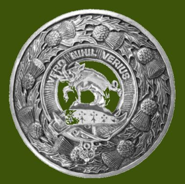 Weir Clan Crest Thistle Round Stylish Pewter Clan Badge Plaid Brooch