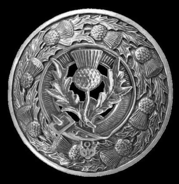 Scottish Floral Emblem Thistle Round Sterling Silver Badge Plaid Brooch