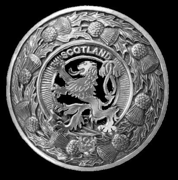 Lion Rampant Thistle Round Sterling Silver Badge Plaid Brooch
