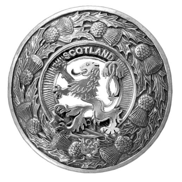 Lion Rampant Thistle Round Sterling Silver Badge Plaid Brooch