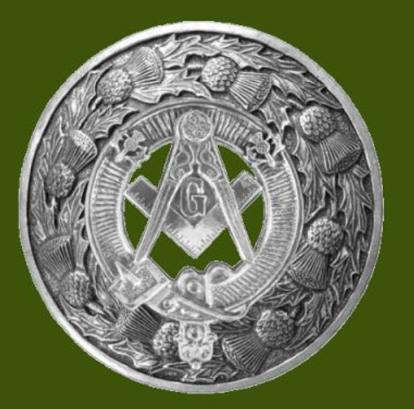 Masonic Crest Thistle Round Stylish Pewter Badge Plaid Brooch