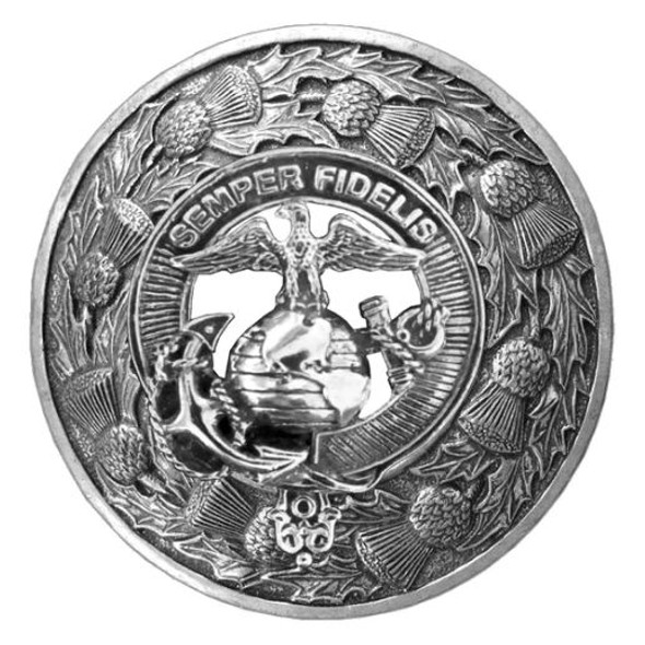 United States Marine Corps Thistle Round Stylish Pewter Badge Plaid Brooch