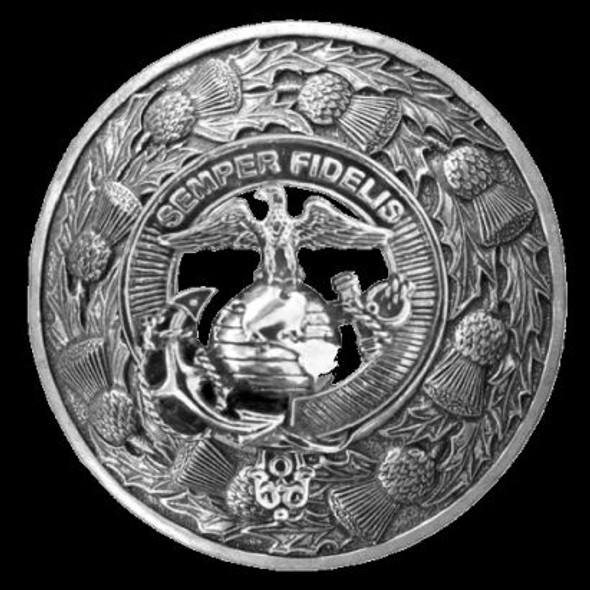 United States Marine Corps Thistle Round Sterling Silver Badge Plaid Brooch