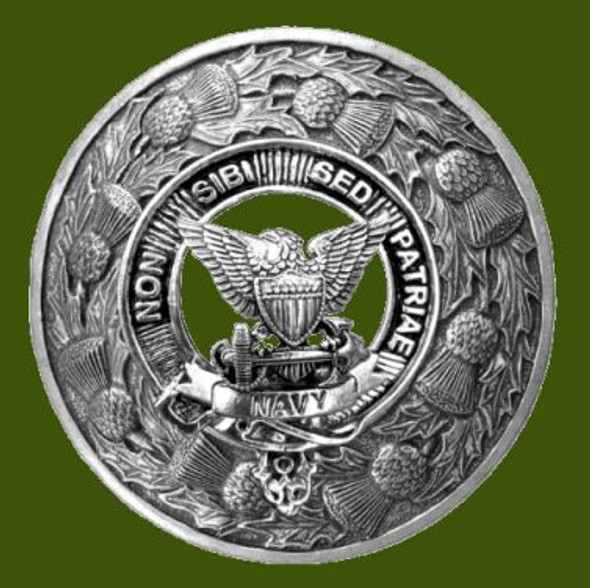 United States Navy Thistle Round Stylish Pewter Badge Plaid Brooch