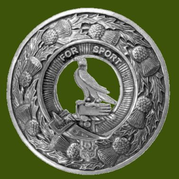 Clelland Clan Crest Thistle Round Stylish Pewter Clan Badge Plaid Brooch