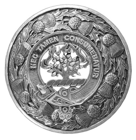 Clergy Clan Crest Thistle Round Sterling Silver Clan Badge Plaid Brooch