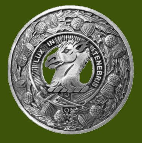 Fullerton Clan Crest Thistle Round Stylish Pewter Clan Badge Plaid Brooch