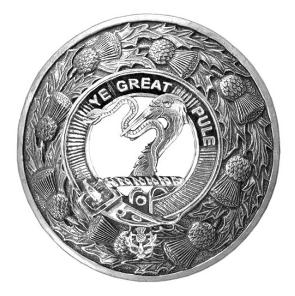 Mercer Clan Crest Thistle Round Stylish Pewter Clan Badge Plaid Brooch