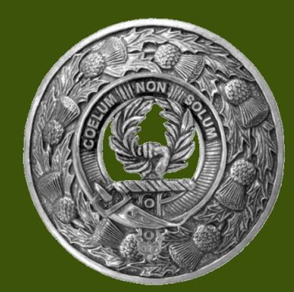 Stevenson Clan Crest Thistle Round Stylish Pewter Clan Badge Plaid Brooch