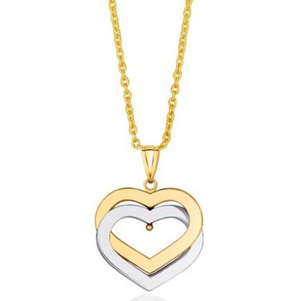 Double Entwined Open Hearts Highly Polished Two Tone 14K Gold Pendant