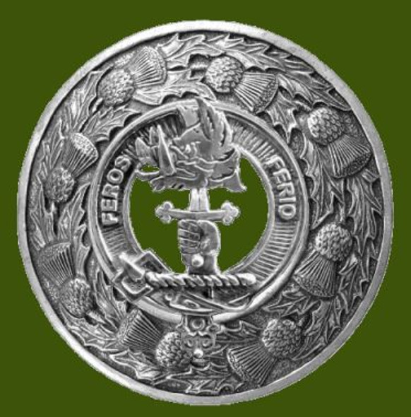 Chisholm Clan Crest Thistle Round Stylish Pewter Clan Badge Plaid Brooch