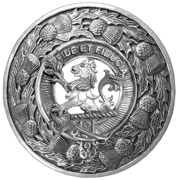 Primrose Clan Crest Thistle Round Stylish Pewter Clan Badge Plaid Brooch