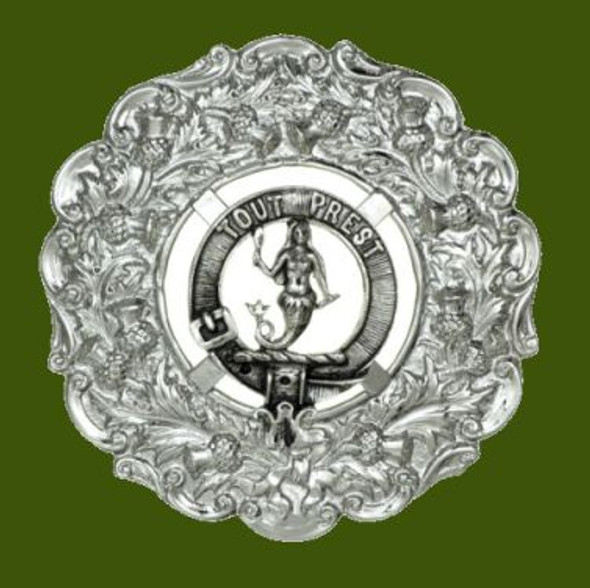 Clan Crest Thistle Round Stylish Pewter Clan Badge Plaid Brooch