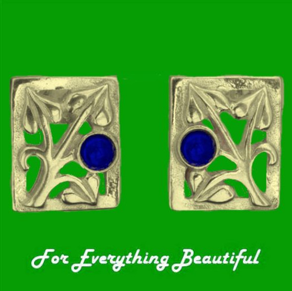 Glasgow Girls Art Nouveau Square Motif Lapis Lazuli 9K Yellow Gold Stud Earrings