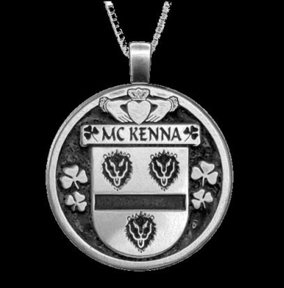 McKenna Irish Coat Of Arms Claddagh Round Silver Family Crest Pendant