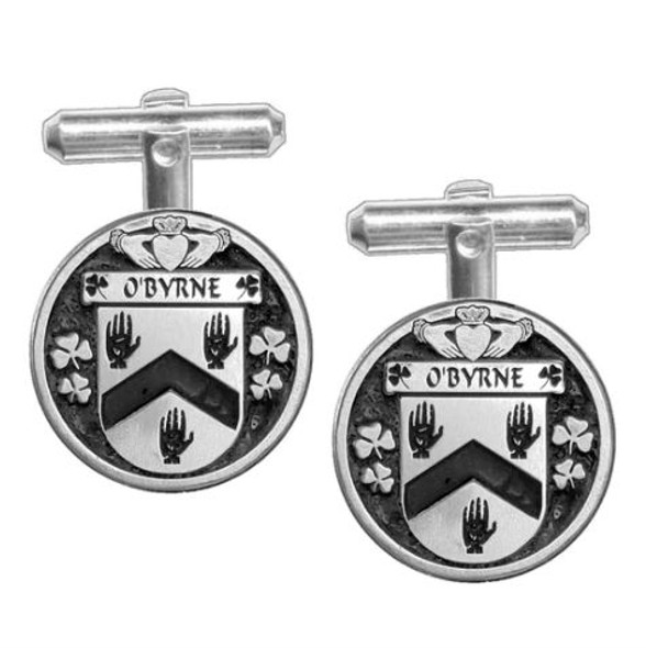 OByrne Irish Coat Of Arms Claddagh Sterling Silver Family Crest Cufflinks