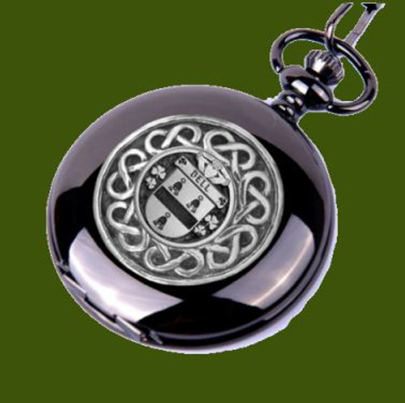 Bell Irish Coat Of Arms Pewter Family Crest Black Hunter Pocket Watch