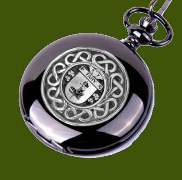 Fahy Irish Coat Of Arms Pewter Family Crest Black Hunter Pocket Watch