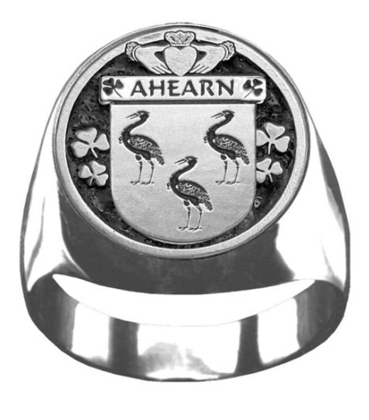 Ahearn Irish Coat Of Arms Family Crest Mens Sterling Silver Ring