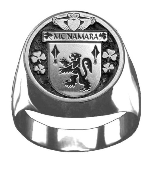 McNamara Irish Coat Of Arms Family Crest Mens Sterling Silver Ring