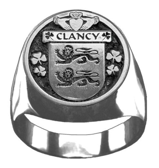 Clancy Irish Coat Of Arms Family Crest Mens Sterling Silver Ring