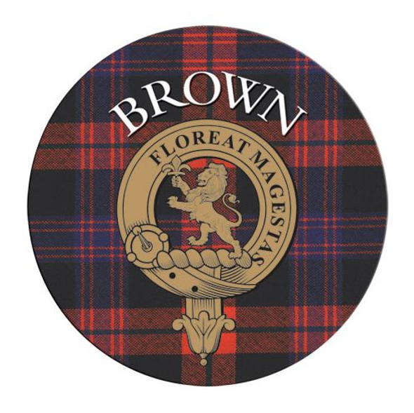 Brown Clan Crest Tartan Cork Round Clan Badge Coasters Set of 10