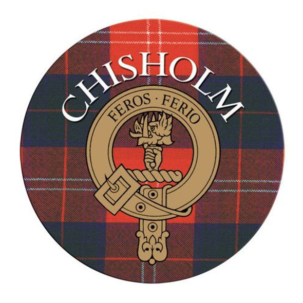 Chisholm Clan Crest Tartan Cork Round Clan Badge Coasters Set of 10