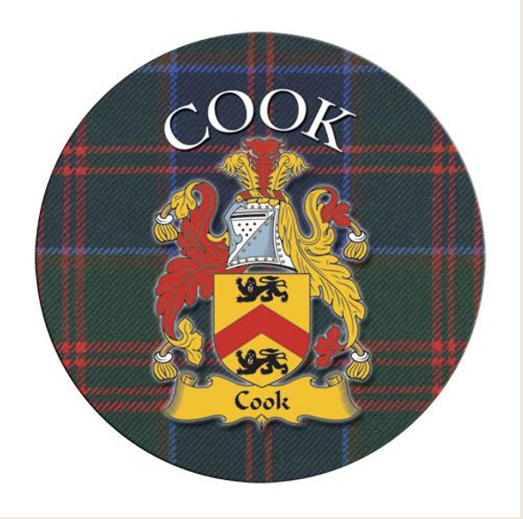 Cook Coat of Arms Tartan Cork Round Scottish Name Coasters Set of 10