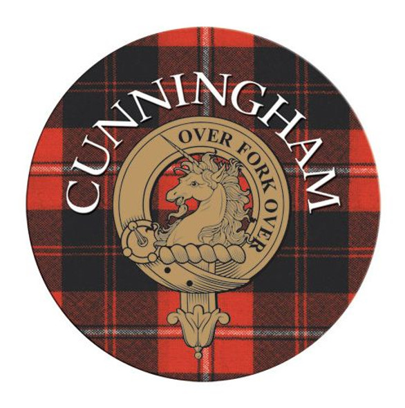 Cunningham Clan Crest Tartan Cork Round Clan Badge Coasters Set of 10