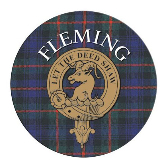 Fleming Clan Crest Tartan Cork Round Clan Badge Coasters Set of 10