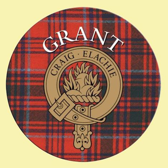 Grant Clan Crest Tartan Cork Round Clan Badge Coasters Set of 10