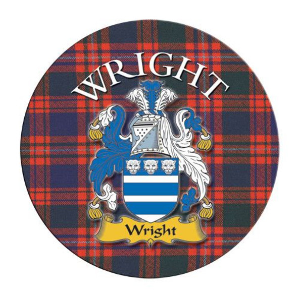 Wright Coat of Arms Tartan Cork Round Scottish Name Coasters Set of 10