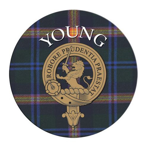 Young Clan Crest Tartan Cork Round Clan Badge Coasters Set of 10