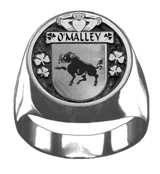 OMalley Irish Coat Of Arms Family Crest Mens Sterling Silver Ring