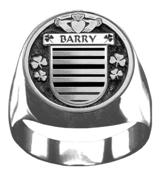 Barry Irish Coat Of Arms Family Crest Mens Sterling Silver Ring