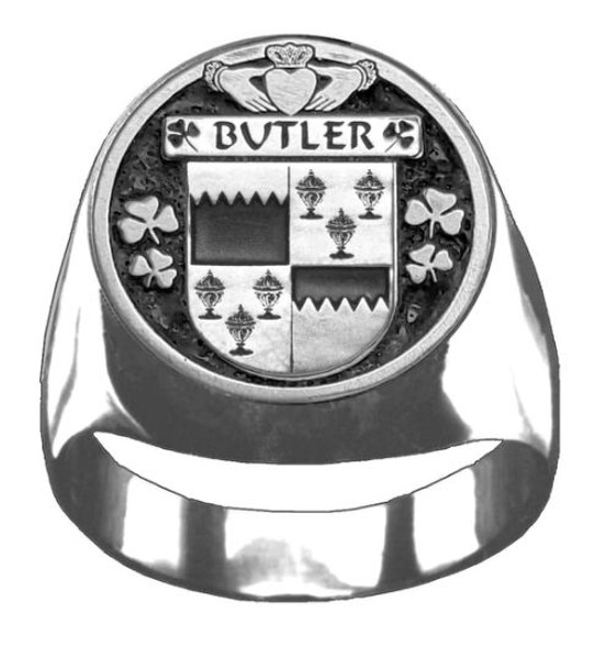 Butler Irish Coat Of Arms Family Crest Mens Sterling Silver Ring