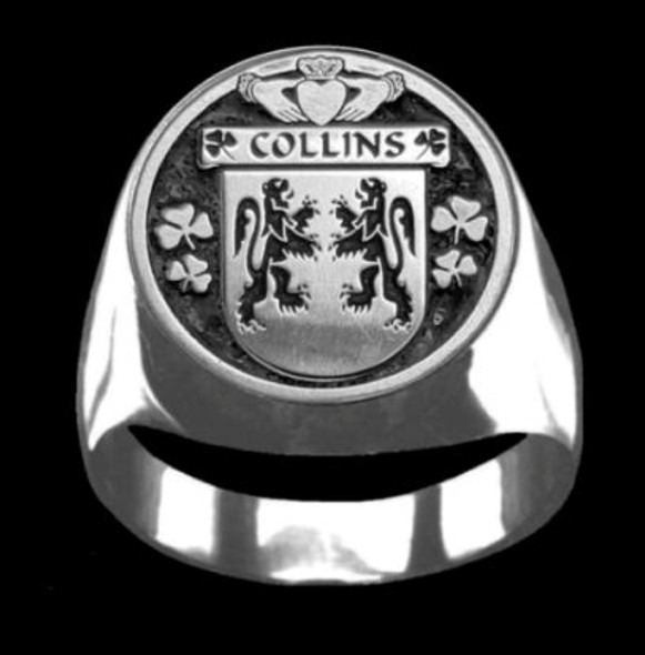 Collins Irish Coat Of Arms Family Crest Mens Sterling Silver Ring