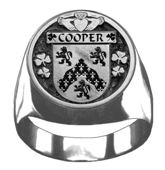 Cooper Irish Coat Of Arms Family Crest Mens Sterling Silver Ring