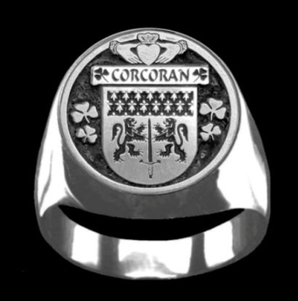 Corcoran Irish Coat Of Arms Family Crest Mens Sterling Silver Ring