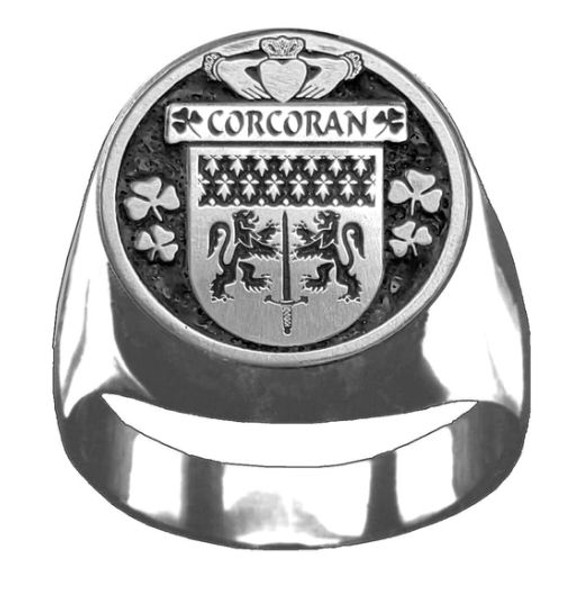 Corcoran Irish Coat Of Arms Family Crest Mens Sterling Silver Ring