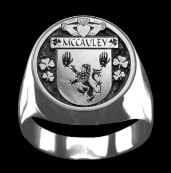 McCauley Irish Coat Of Arms Family Crest Mens Sterling Silver Ring